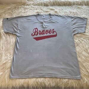 Vintage Y2K Russell Athletic Atlanta Braves Henley T Shirt Grey MLB Men’s Sz XL